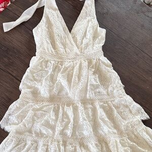 Lulu's Ivory Lace Tiered Dress